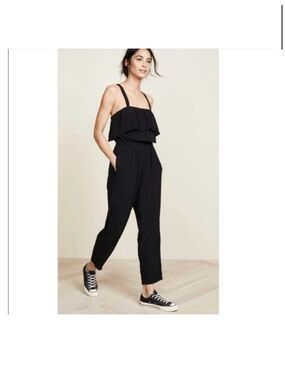 Madewell Black Ruffle Jumpsuit Crossed Straps in Back Pockets Size Small